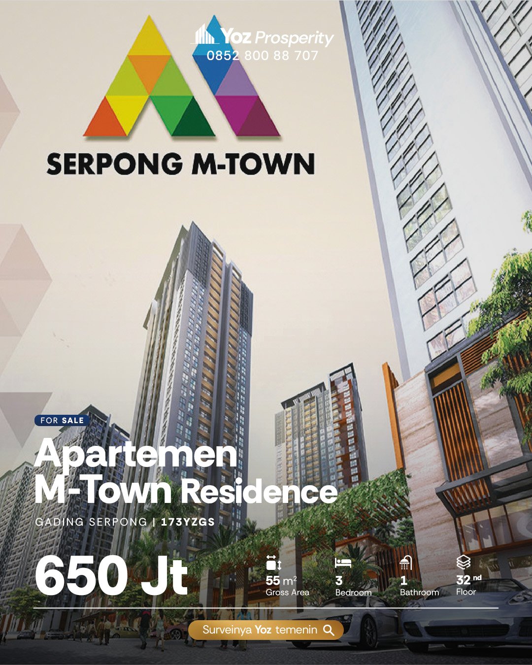 Apartemen 3 kamar di Apartemen M-Town Residence, Tangerang