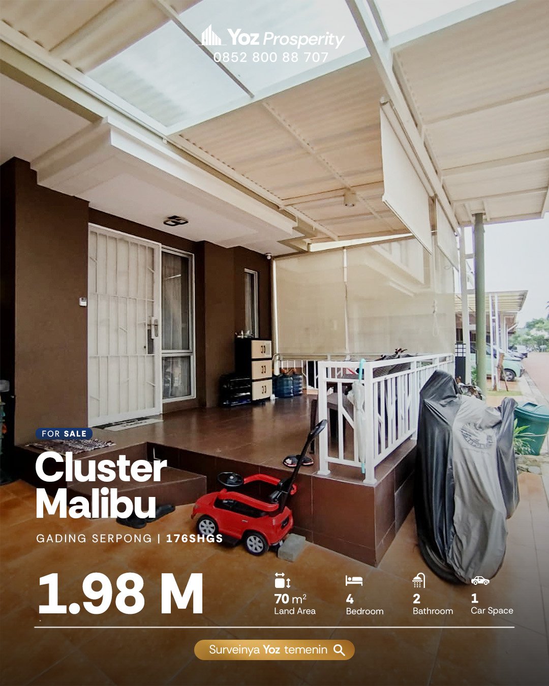 Rumah 4 kamar di Cluster Malibu Village Paramount Gading Serpong, Tangerang