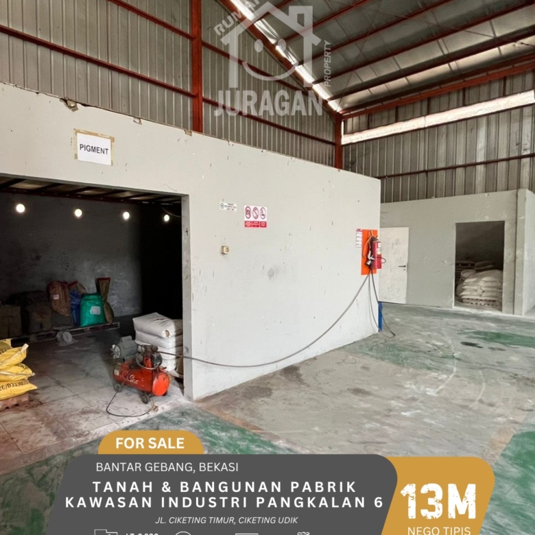 DIJUAL TANAH & BANGUNAN PABRIK KAWASAN INDUSTRI PANGKALAN 6, BEKASI