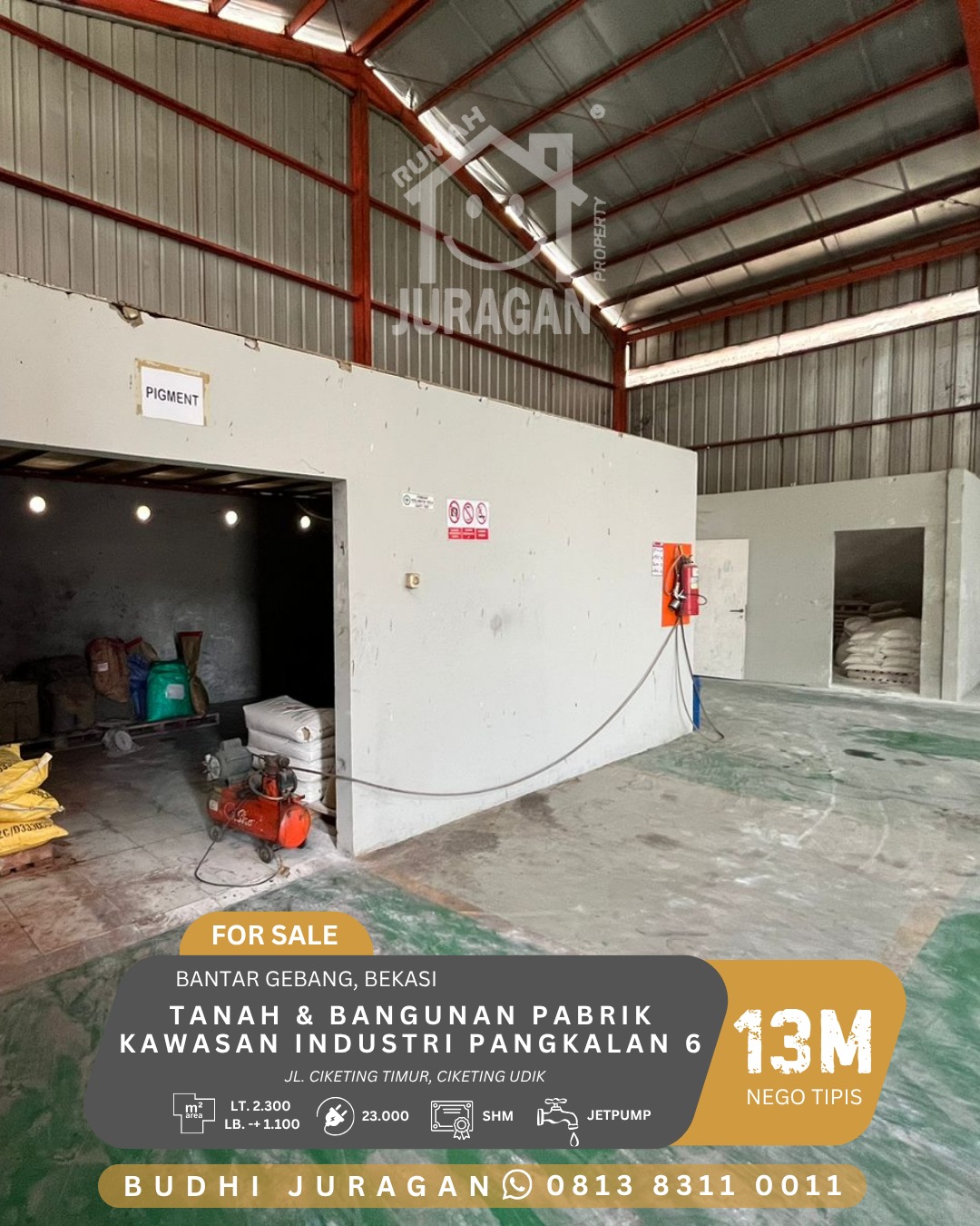 DIJUAL TANAH & BANGUNAN PABRIK KAWASAN INDUSTRI PANGKALAN 6, BEKASI