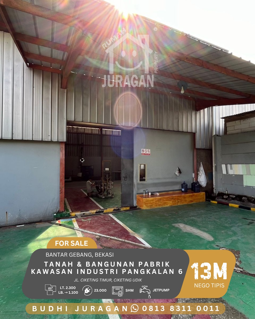 DIJUAL TANAH & BANGUNAN PABRIK KAWASAN INDUSTRI PANGKALAN 6, BEKASI