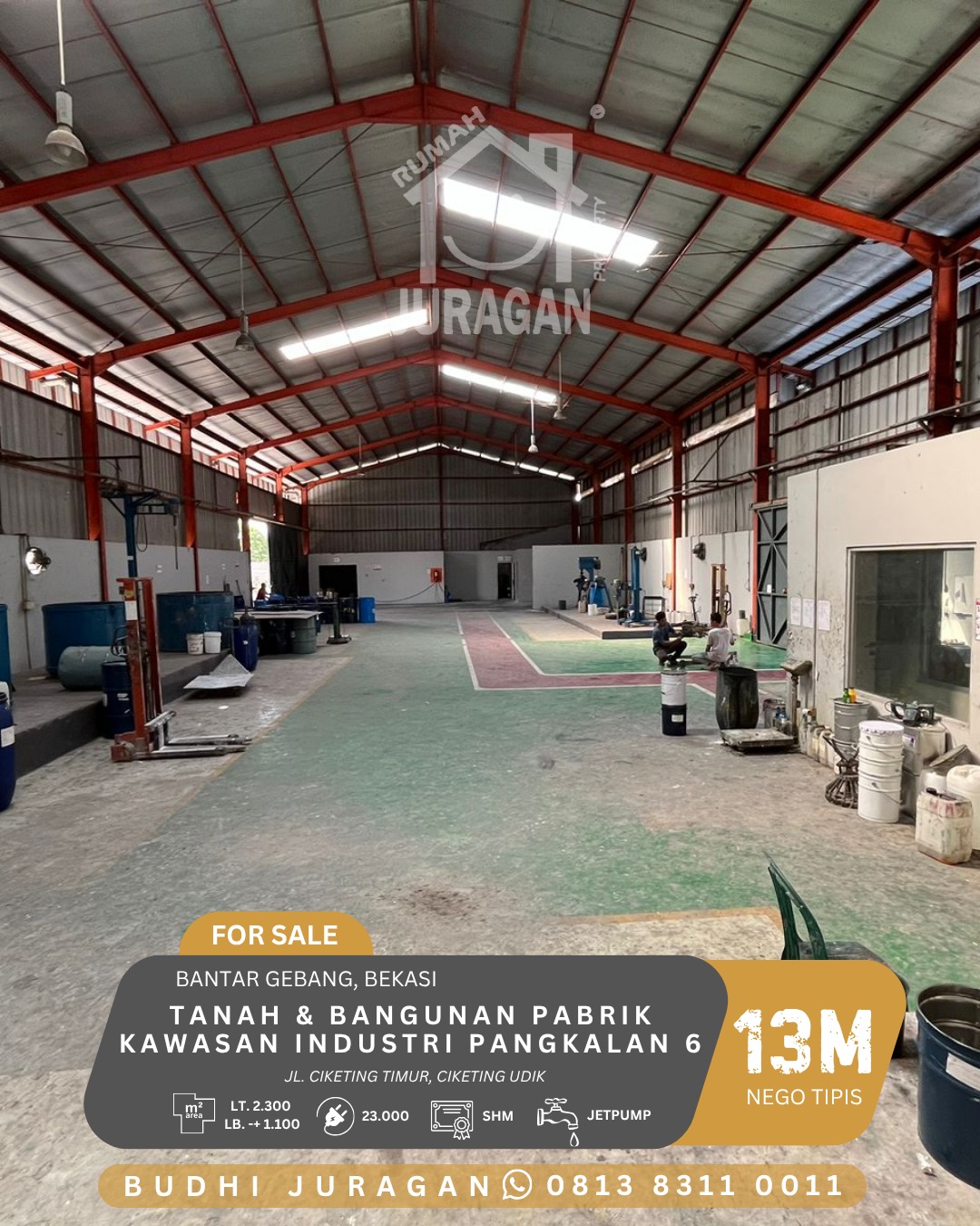 DIJUAL TANAH & BANGUNAN PABRIK KAWASAN INDUSTRI PANGKALAN 6, BEKASI