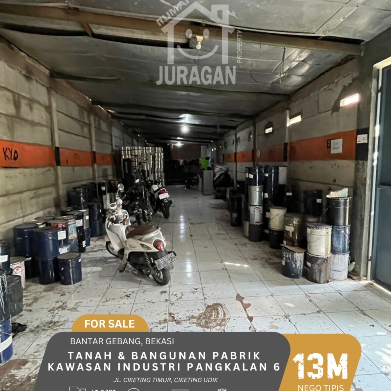 DIJUAL TANAH & BANGUNAN PABRIK KAWASAN INDUSTRI PANGKALAN 6, BEKASI