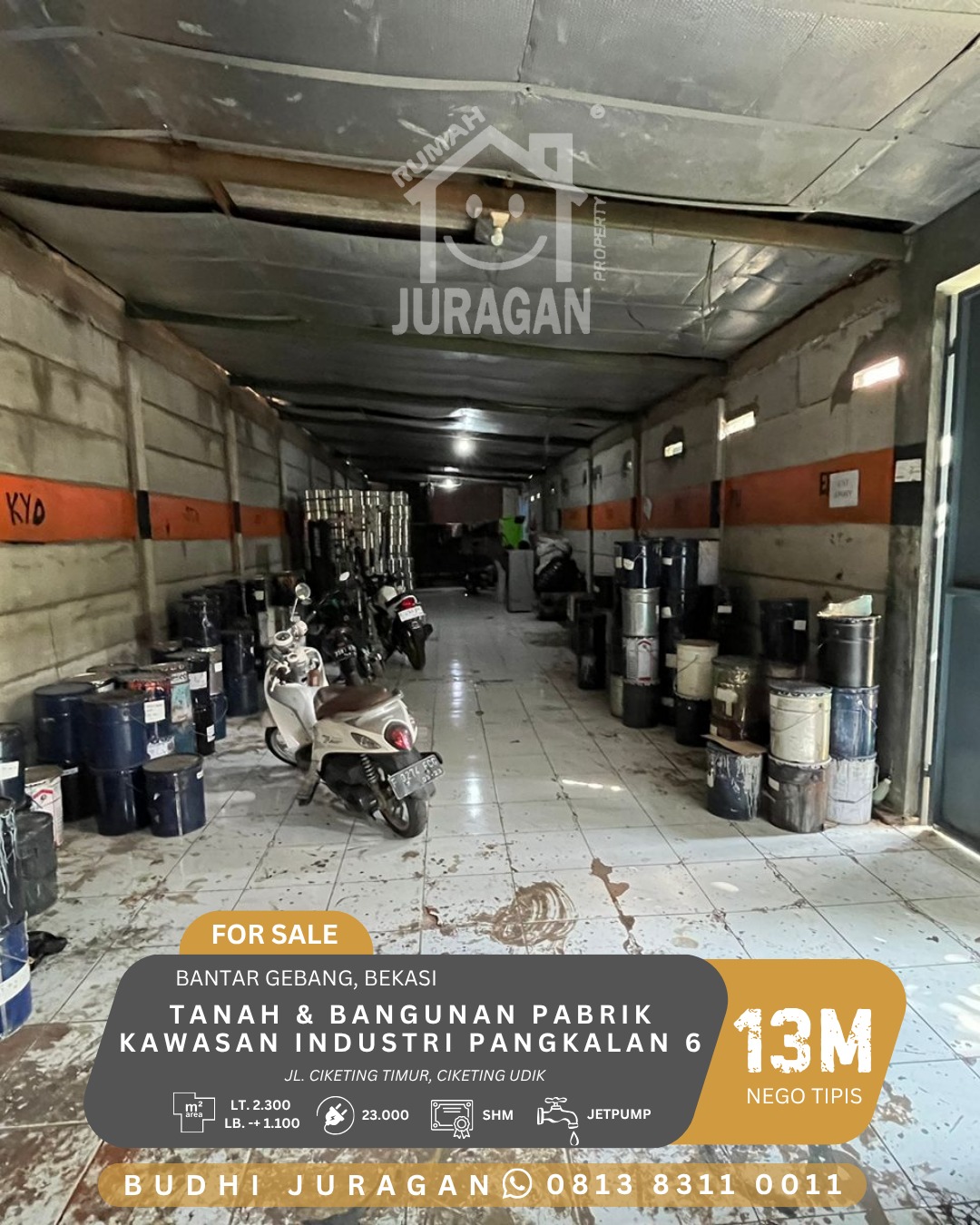 DIJUAL TANAH & BANGUNAN PABRIK KAWASAN INDUSTRI PANGKALAN 6, BEKASI