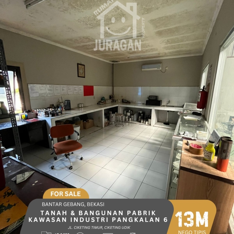 DIJUAL TANAH & BANGUNAN PABRIK KAWASAN INDUSTRI PANGKALAN 6, BEKASI