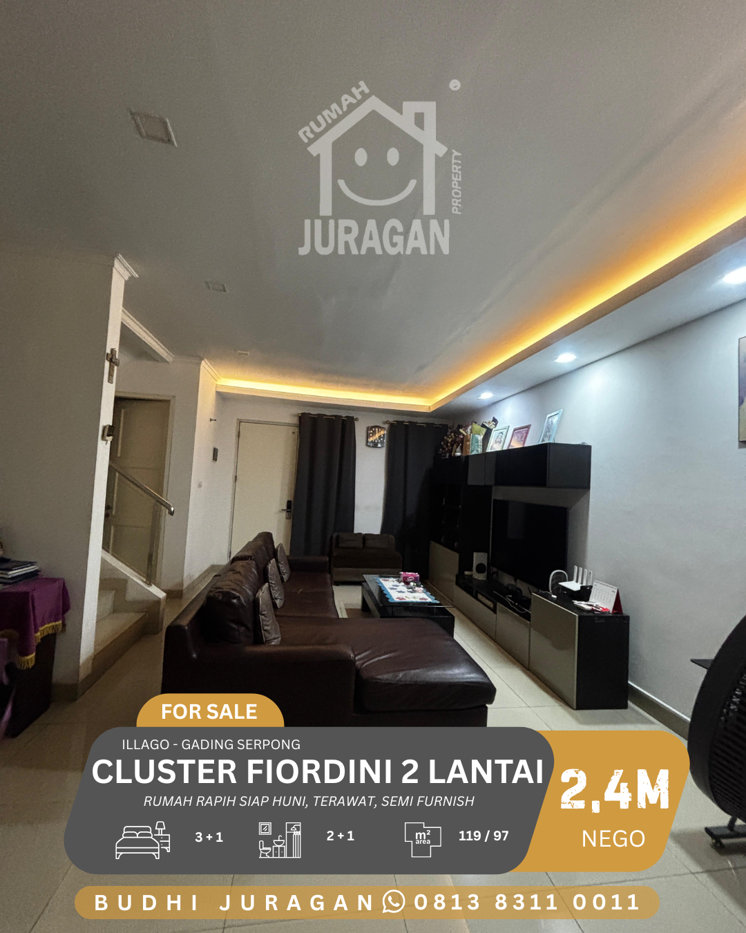 DIJUAL CLUSTER FIORDINI 2 LANTAI GADING SERPONG