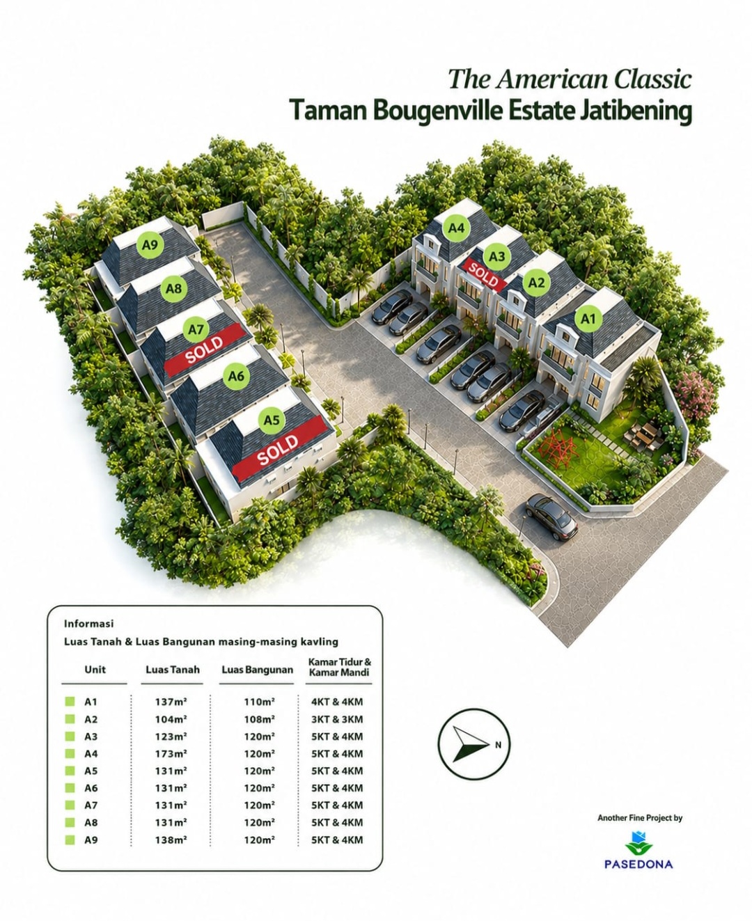 Rumah American Classic baru 2 lantai di Taman Bougenville Estate